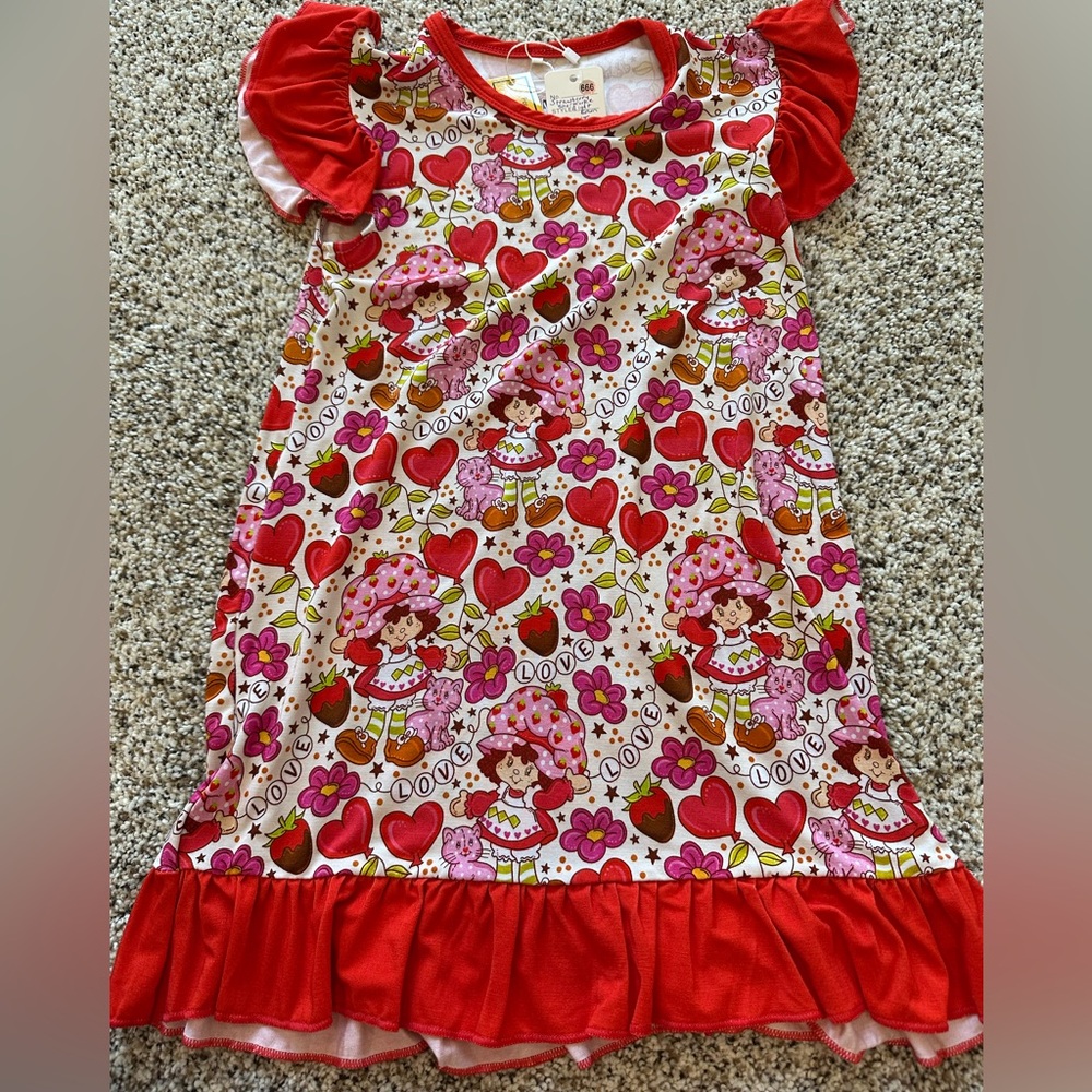 Girls Red Strawberry Print Bamboo Nightgown